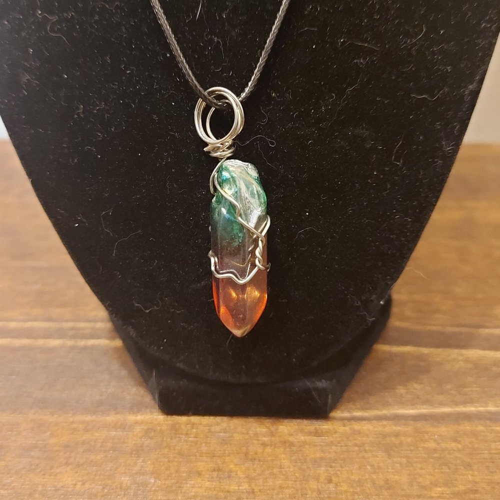 Wire Wrapped Aura Dipped Quartz Point Pendant